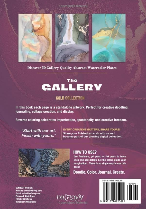 The Gallery: A Reverse Coloring Book for Adults: 50 Premium Watercolor Pages to Finish with Ink Lines (Gold Collection) image 3
