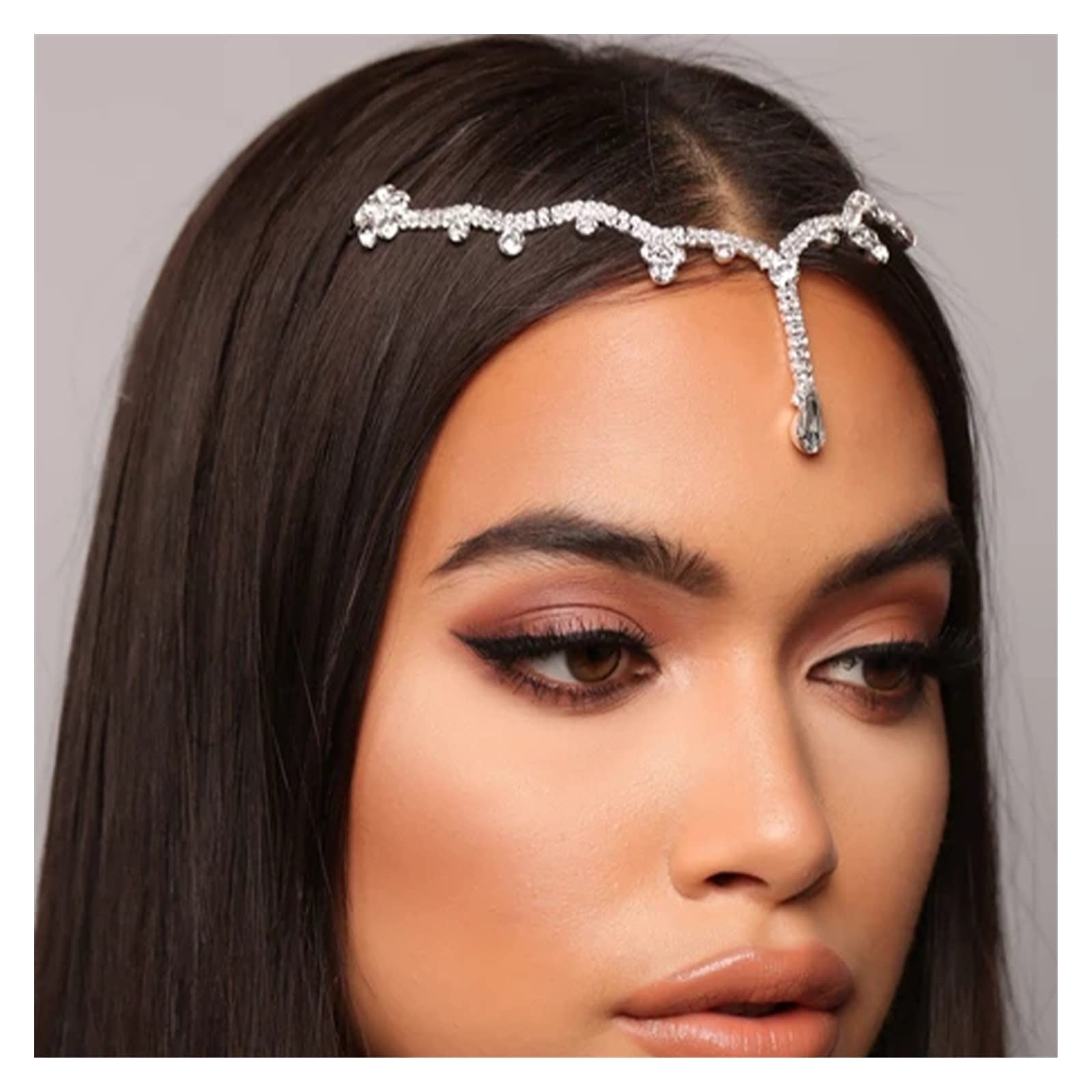 Copricapo A Catena Per Sposa BSLVWG - Argento Con Cristalli, Accessorio Capelli Vintage Per Feste