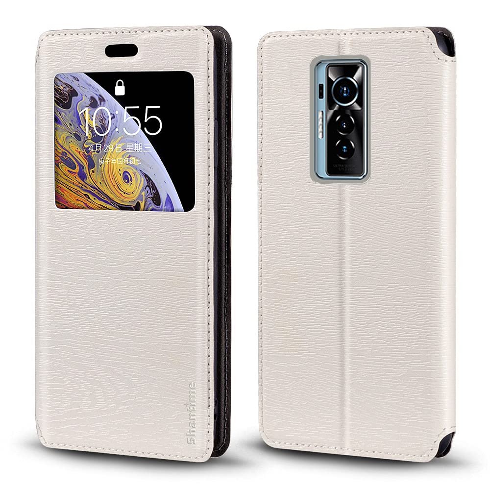 Tecno Phantom X Case, Wood Grain Leather Case with Card Holder and Window, Magnetic Flip Cover for Tecno Phantom X (6.7”)