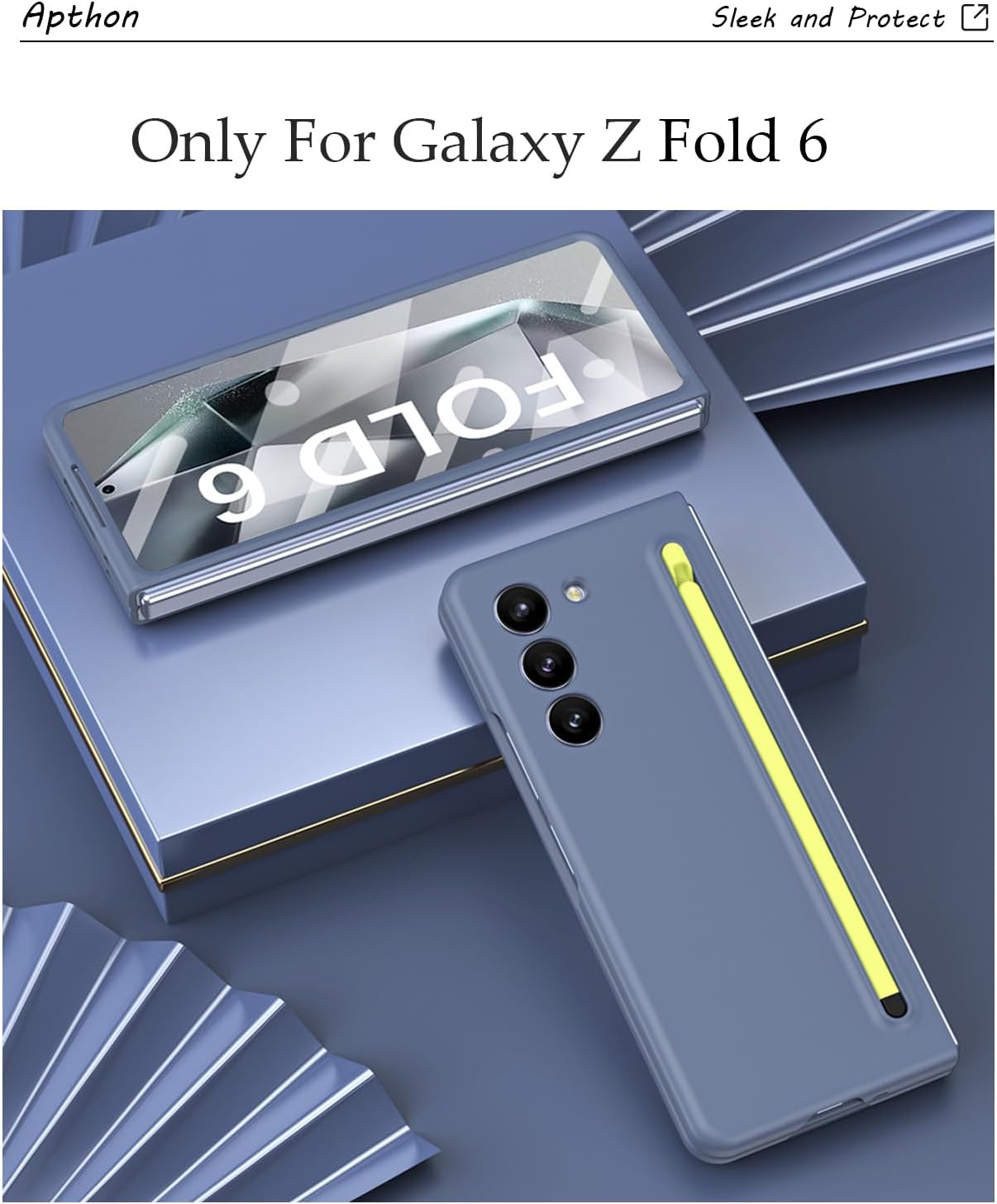 for Samsung Galaxy Z Fold 6 Case, Protective Cover with Built-in S Pen Holder Slot & Screen Protector, Military Grade Shockproof Slim Phone Case for Z Fold6, Light Blue