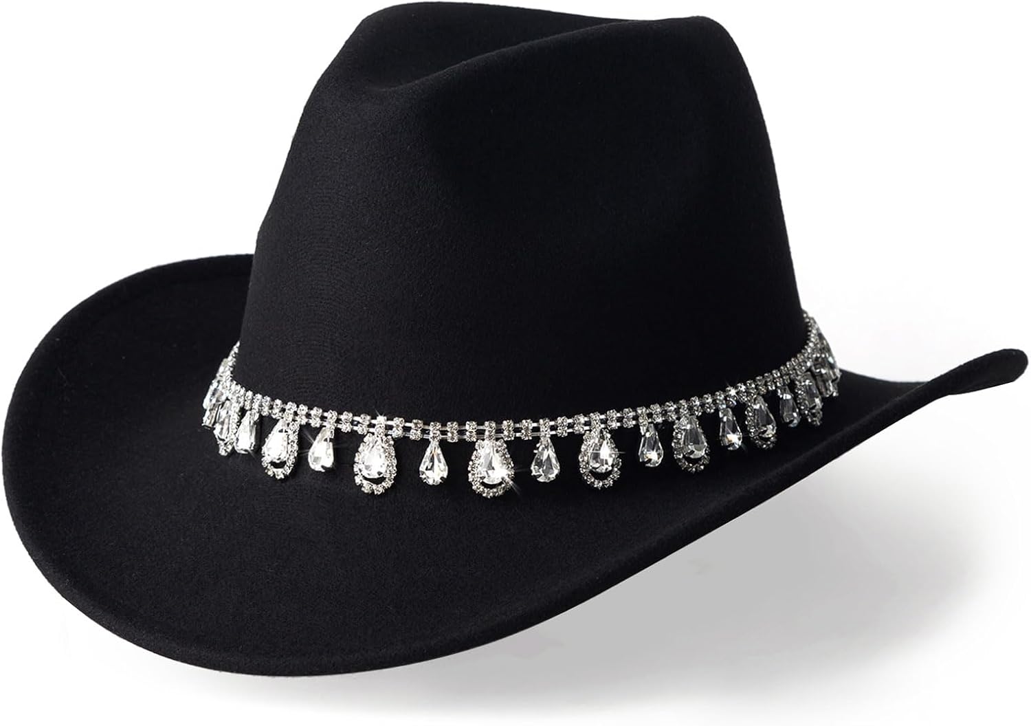 Glitter Rhinestones Cowboy Hats for Women Wide Brim Felt Western Cowgirl Hat with Bling Diamond Band