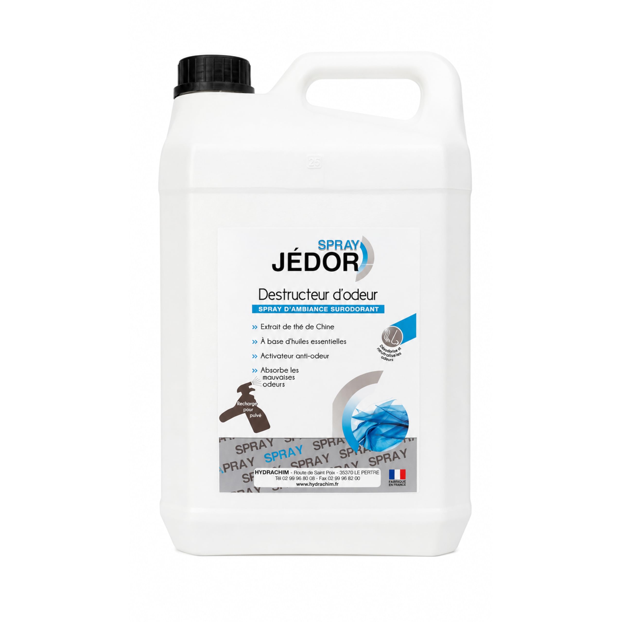Jedor Destructeur d'Odeur Bidon 5L – Désodorisant Maison à Base d'Huiles Essentielles - Anti Odeur Efficace - Neutralise les Mauvaises Odeurs & Parfume l'Air - Grand Format Économique - Made in France