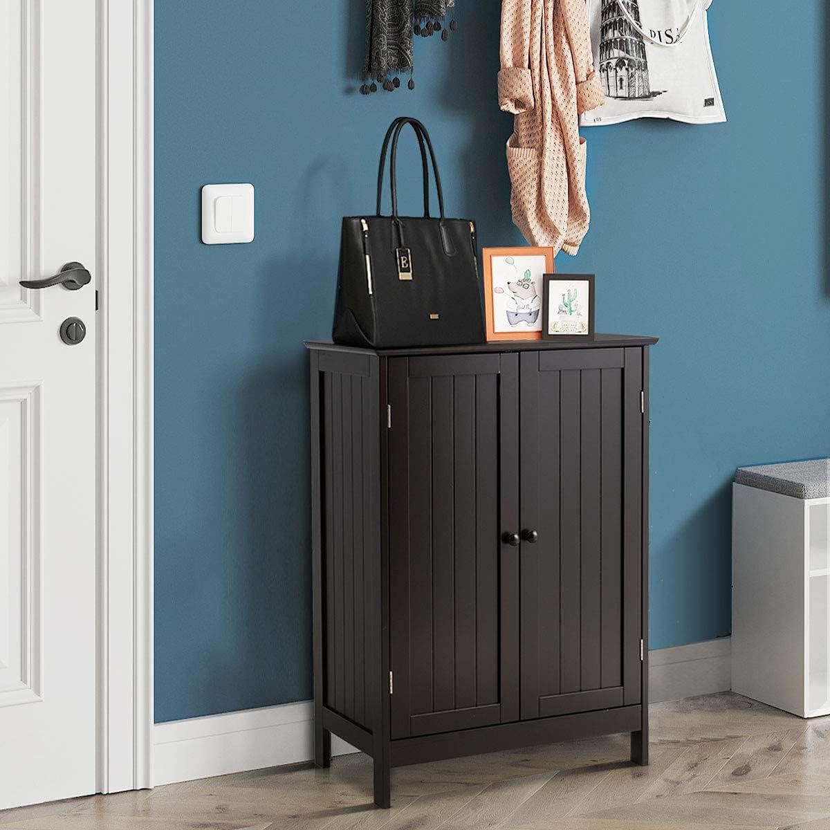 LDAILY LUARANE Bathroom Floor Cabinet, Wooden Floor Storage Cabinet with Double Doors, Simple Double Storage Cabinet, Suitable for Kitchen, Bathroom, 23.5 x 14 x 34 inches (Brown)