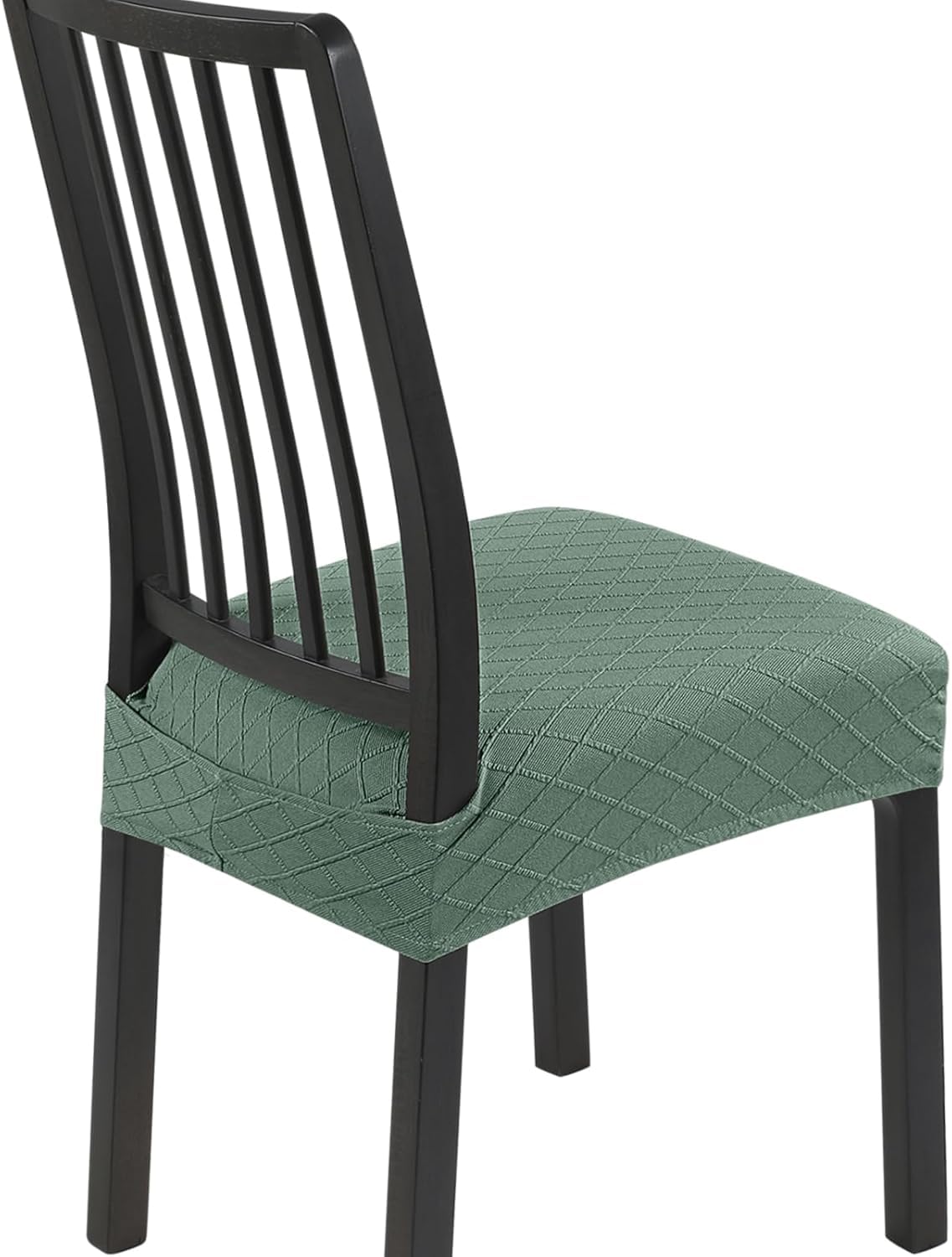 SearchI Dining Chair Seat Covers Set of 8, Rear Covered, Check Green