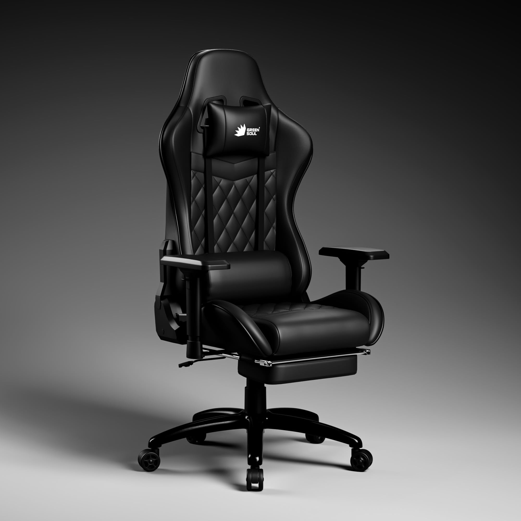 Green Soul Ghost Ergonomic Gaming Chair, Multifunctional Computer Chair with Premium PU Leather Upholstery, 4D Armrest, Integrated Footrest, Sturdy Metal Base& 180° Back Recline (Black)-image-35