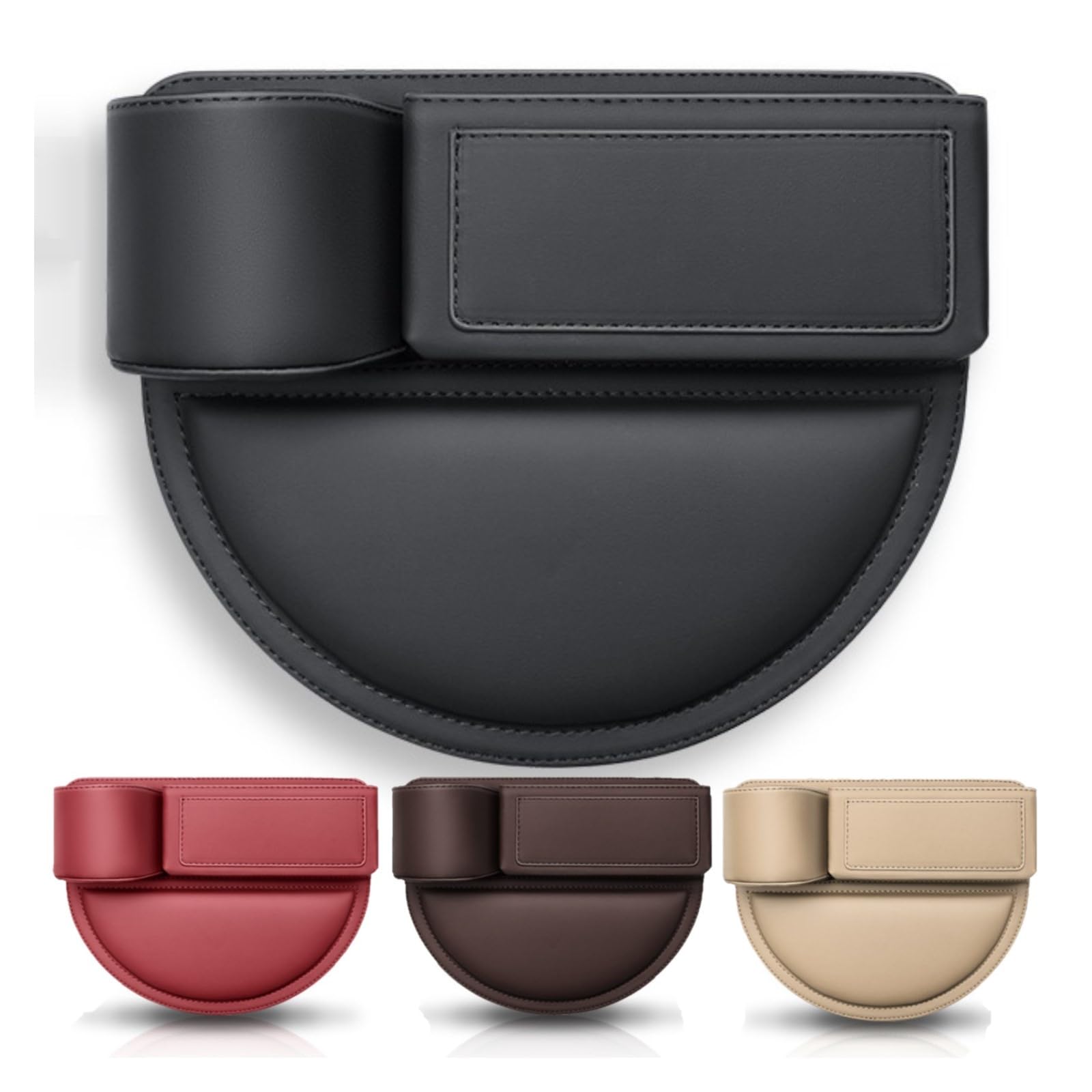 Car Leather Cup Holder Gap Bag, Black Automotive Seat Gap Storage Box Between Seats Gap Leather, Car Seat Pocket Gap Filler Organizer with Cup Holder for Phones, Glasses, Keys and Cards, Universal Fit