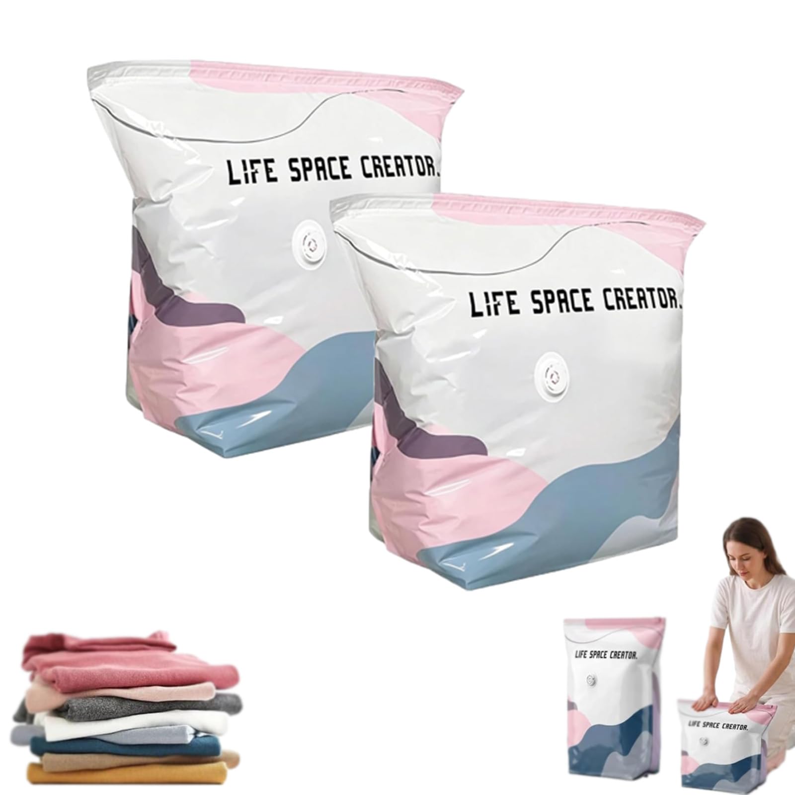 Better Life Space Bags, Life Space Creator Storage Bags, No-Pump 3D Vacuum Storage Bags, Reusable Thick Storage Bag for Clothes, Comforters, Blankets (2PCS-L)