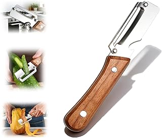 3-in-1 Multifunktionaler Gemüseschäler Aus Edelstahl, 2026 Neu Sparschäler mit Holzgriff, Zero Snag Holzschäler, Flaschenöffner für Obst, Gemüse & Fleischscheiben, für Küche (1 Pcs)
