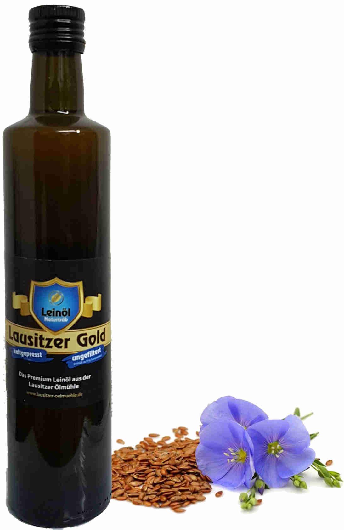 Leinöl Lausitzer Speiseleinöl Lausitzer Gold 500 ml ungefiltertes Premium Leinöl kaltgepresst und frisch abgefüllt