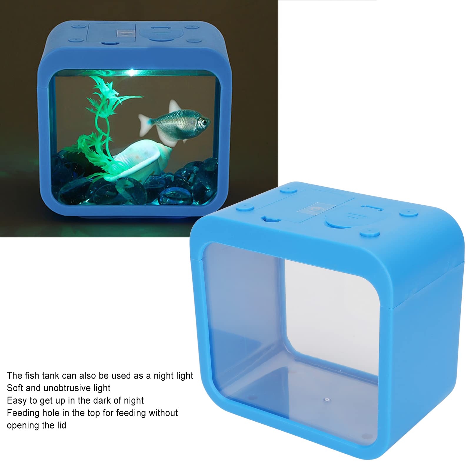 Qcwwy Tanque de Peces de Acuario, Pecera Desmontable Betta Mini Pecera Fácil de Operar LED Luz Nocturna Contenedor de Peces para Acuario Plantas de Interior Pecera Betta para
