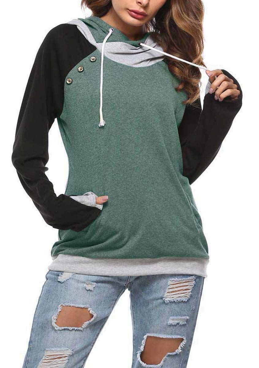 DATANE Women's Long Sleeve Turtneck Stitching Sweatshirts Casual Pullover Hoodies with Pocket