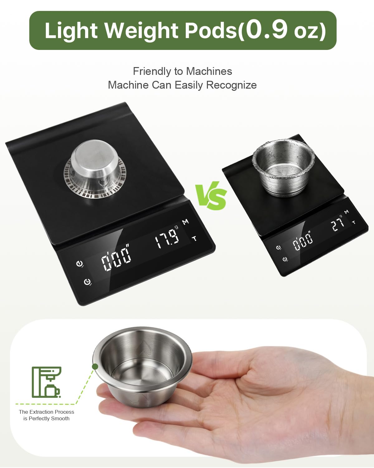 Grasseed Cápsula Vertuo recargable, kit de cápsulas Vertuo de acero inoxidable reutilizable con 100 tapas de aluminio, cuchara, cepillo, preparación de 7.8 onzas, compatible con máquina Vertuoline