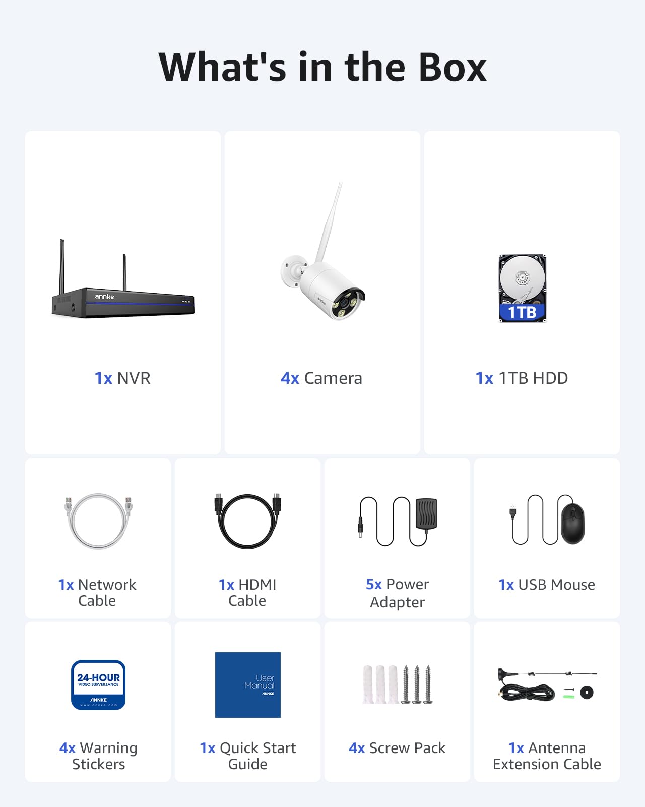 ANNKE Sistema de cámara de seguridad inalámbrica 4K de 16 canales 4K, NVR expandible con 4 cámaras de 8 MP, disco duro de 2 TB, WiFi de doble banda, conversación bidireccional, detectada por humanos