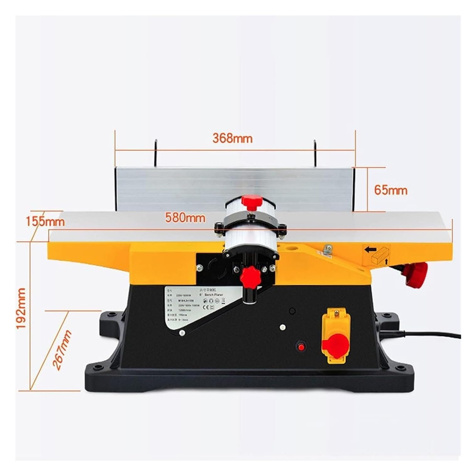Junta de 6 pulgadas, cepilladora de madera de 1800W, velocidad de 12000RPM, control de profundidad de 3 mm, superficie de precisión para proyectos de unión profesionales y de bricolaje, diseño compact