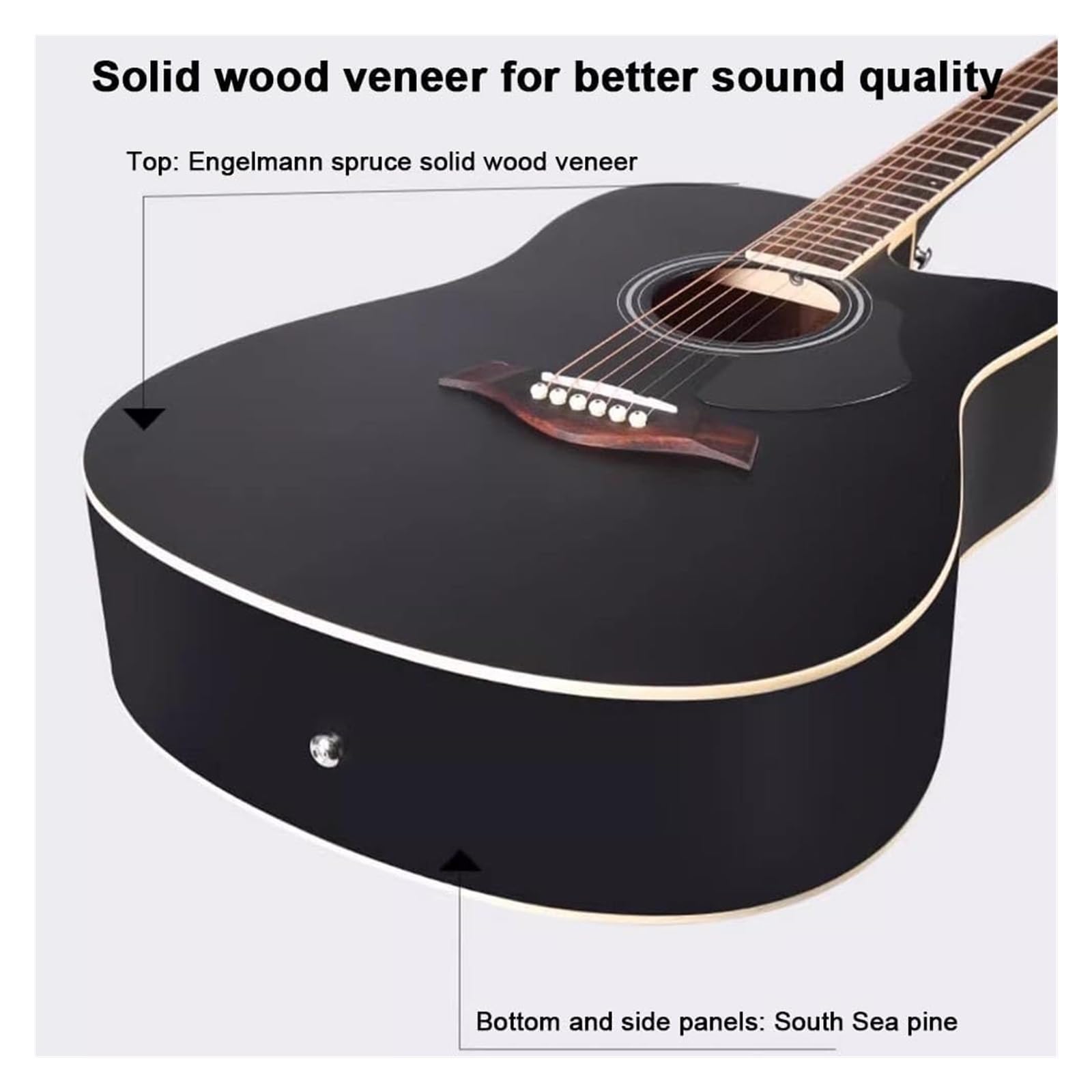 41-Zoll-Cutaway-Akustikgitarrenpaket For Einsteiger, Basis-Starterset In Voller Größe Mit Gigbag, Saiten, Gurt, Stimmgerät Und Plektren For Musikliebhaber Der Einsteiger(Black)