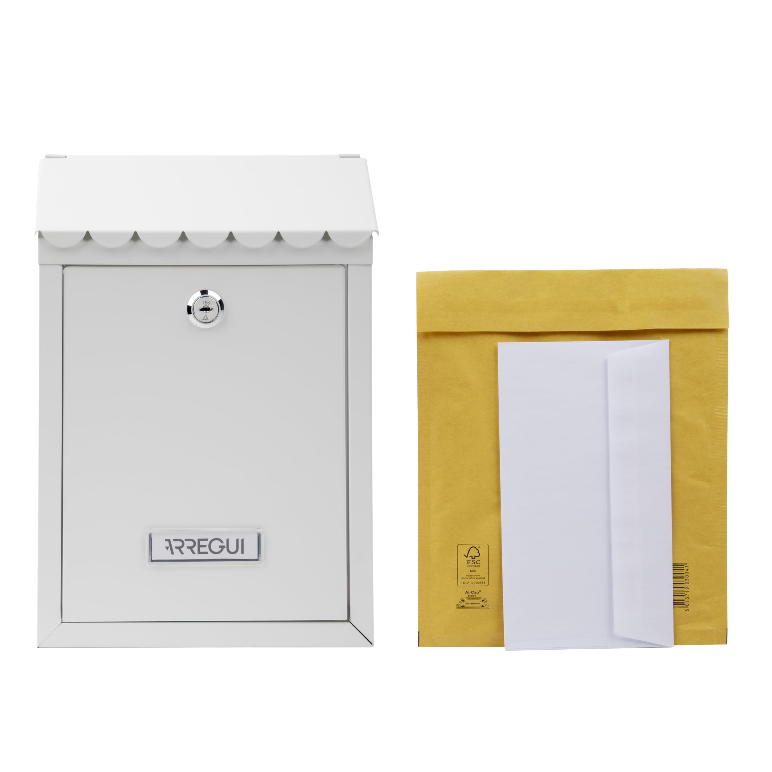 ARREGUI Civic E5721-C Boîte aux lettres extérieure en acier Taille S (courrier DIN A5) Petite boîte aux lettres murale individuelle Facile à installer Blanc