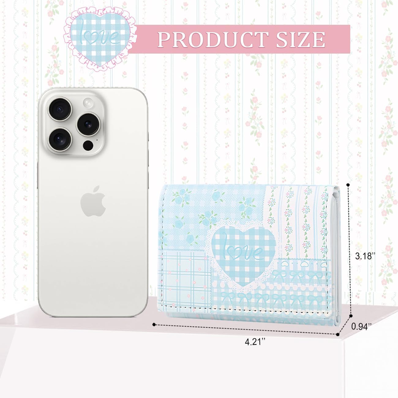 Sunwel Fashion Coquette Patchwork Prints Cute Wallet Small Wallet Card Holder ID Window for Women Girls (BLUE) - Image 3