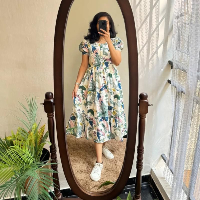 Image of Floral Midi Dress for Women - Summer Boho Dress, Lightweight & Breathable, Elegant Floral Print, Casual & Vacation Outfit, Comfortable Flowy Dress for Women