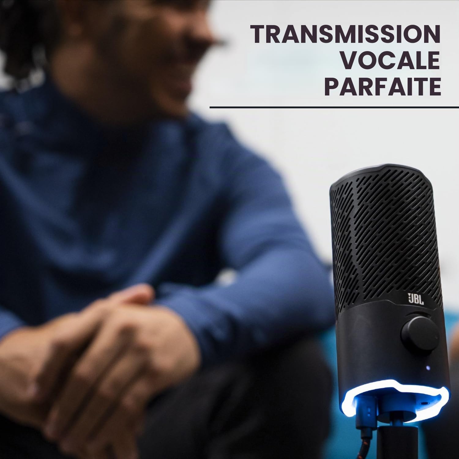 Microphone USB JBL Quantum Stream - Conçu pour le streaming, les enregistrements et le gaming, facilement mis en sourdine, contrôle du volume et montage universel - Noir