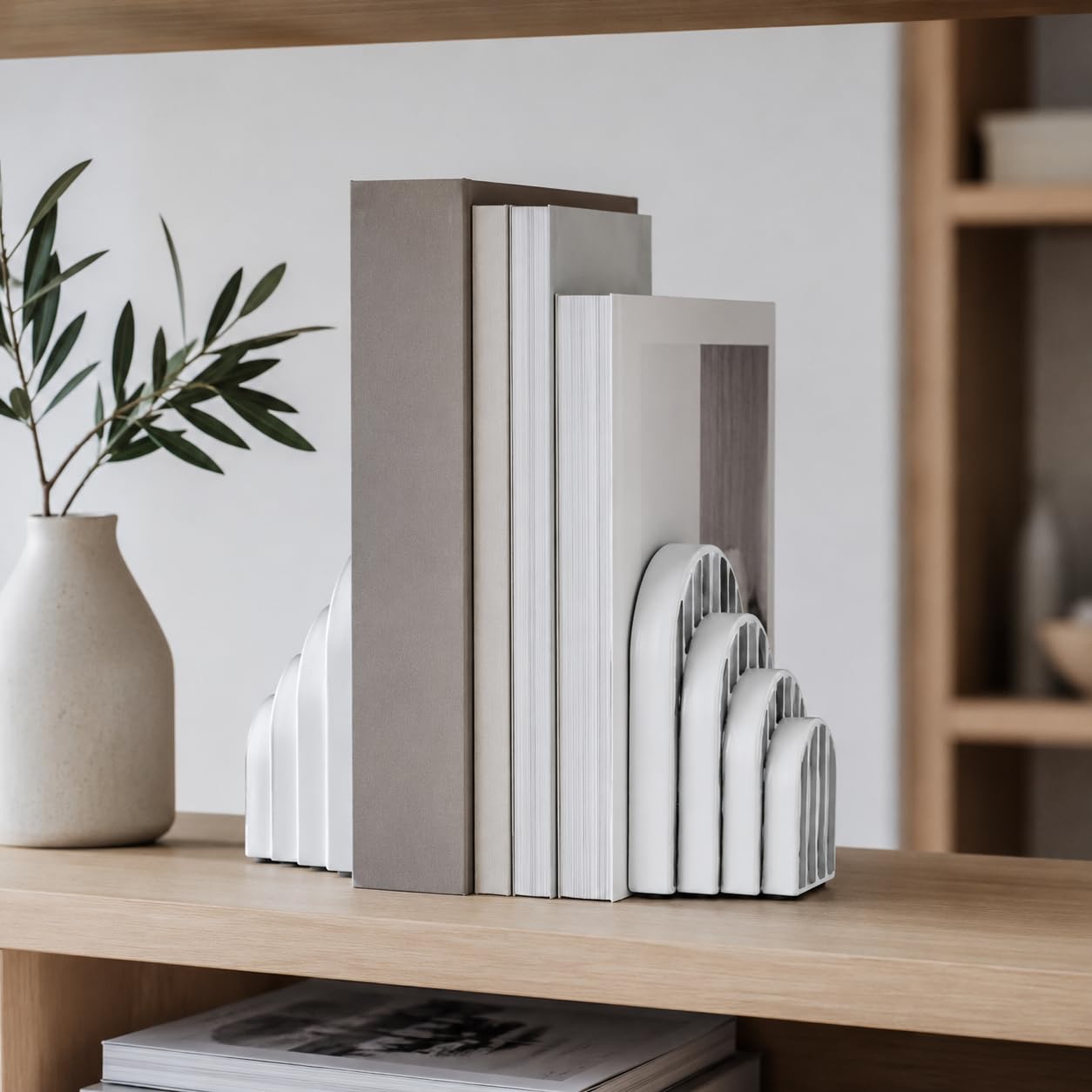 Fermalibri decorativi pesanti per mensole, fermalibri ad arco bianco e nero per libri, set moderno per scrivania da ufficio, libreria, decorazione per casa, biblioteca, soggiorno, (nero)