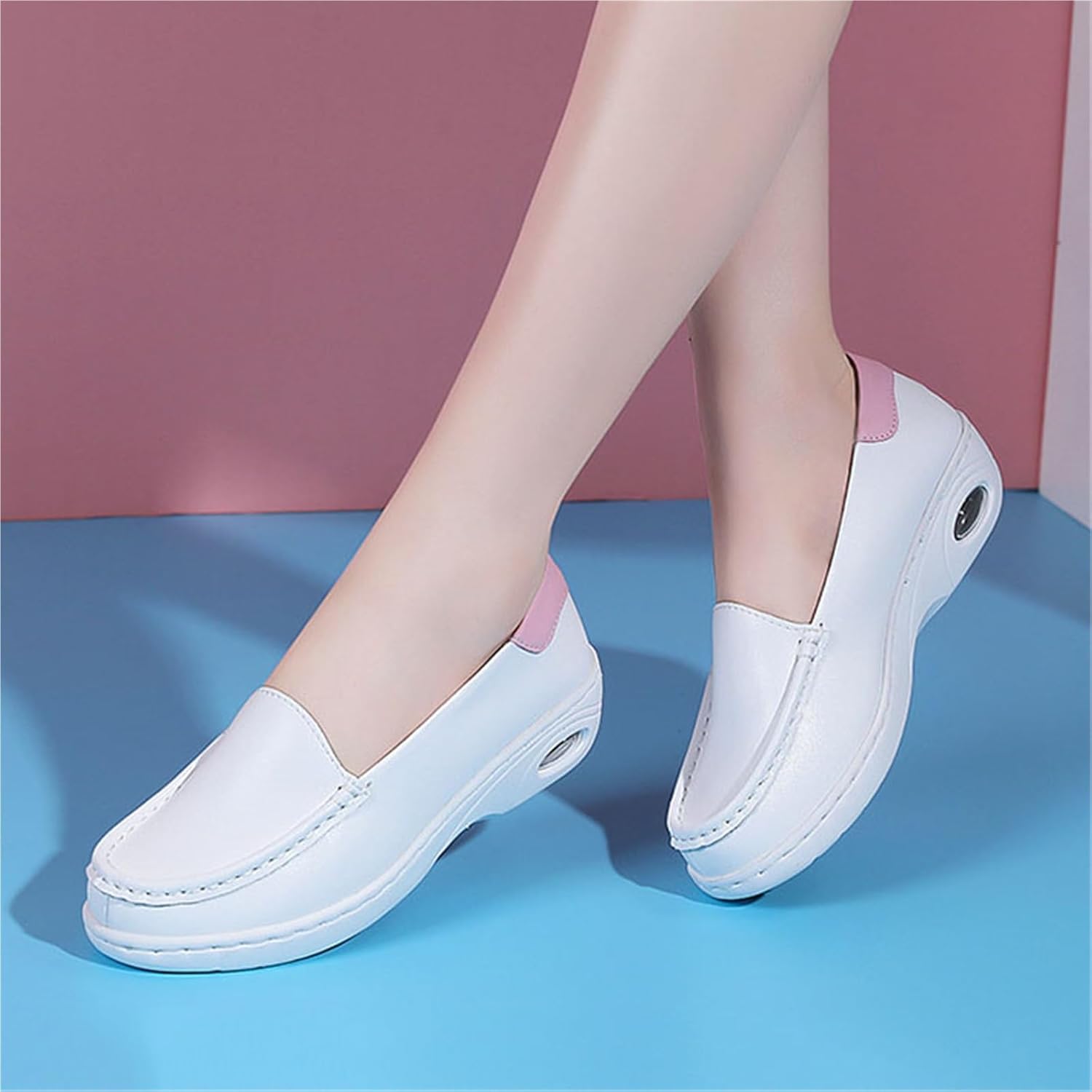 Wygwlg Orthopedic Sandals for Women, Fashionable Air Cushion Slip on Breathable Leather Work Soft Bottom Nurse Shoes, Buffer Wipeable Nonslip Hospital Flat, for Healthcare Providers