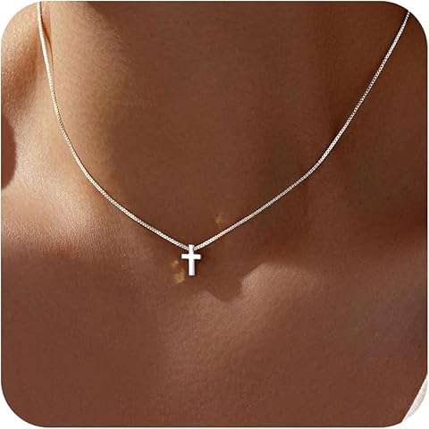 Christmas Stocking Stuffers Cross Necklace for Women Girls, Dainty Cute 14K Gold Si...