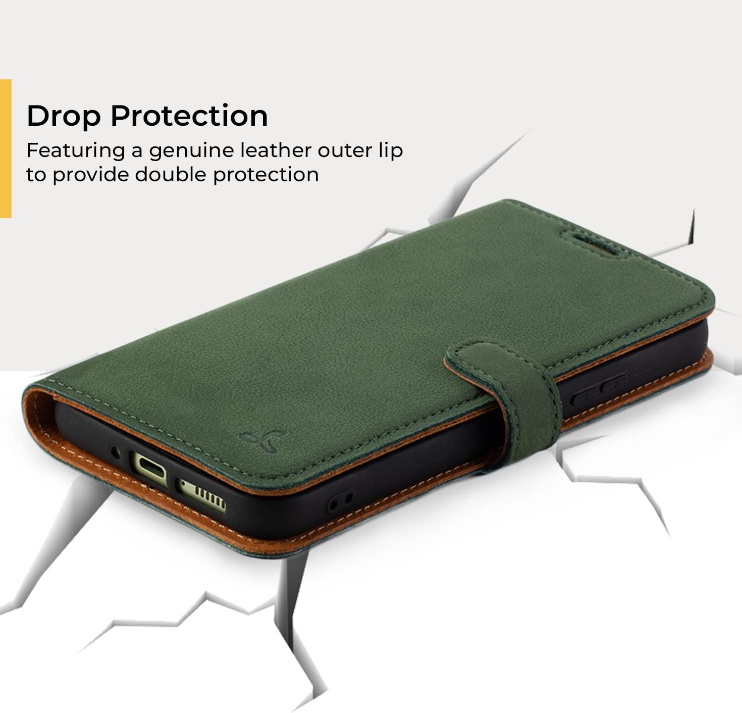 Snakehive Vintage Wallet for Samsung Galaxy A34 || Real Leather Wallet Phone Case || Genuine Leather with Viewing Stand & 3 Card Holder || Flip Folio Cover with Card Slot (Green)