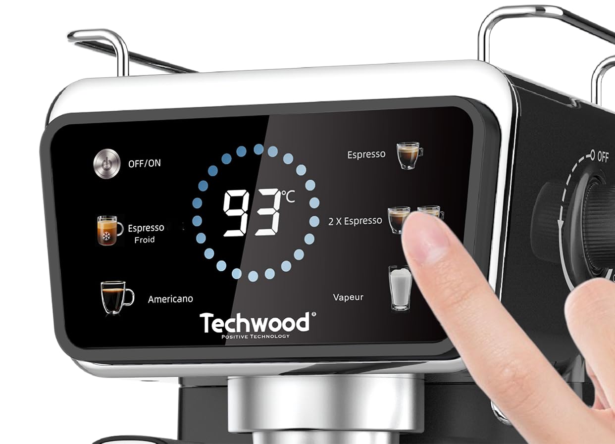 Close-up of the espresso machine's digital display and controls