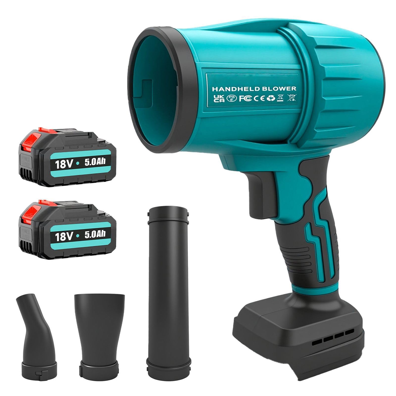 Cordless Leaf Blower, 18V Handheld Electric Blower with 2 x 5.0Ah Batteries & Charger, 3 Nozzles, Variable Speed, Lightweight for Yard, Patio, Car, Snow Cleaning & Dust Removal