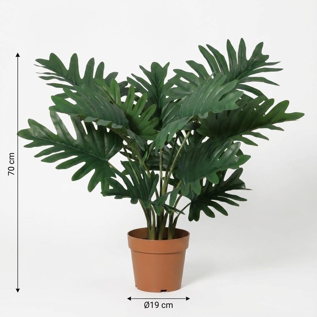 Philodendron Selloum sztuczna roślina 70 cm – duże liście dekoracyjna roślina – bez pielęgnacji roślina pokojowa do salonu, biura i na regał