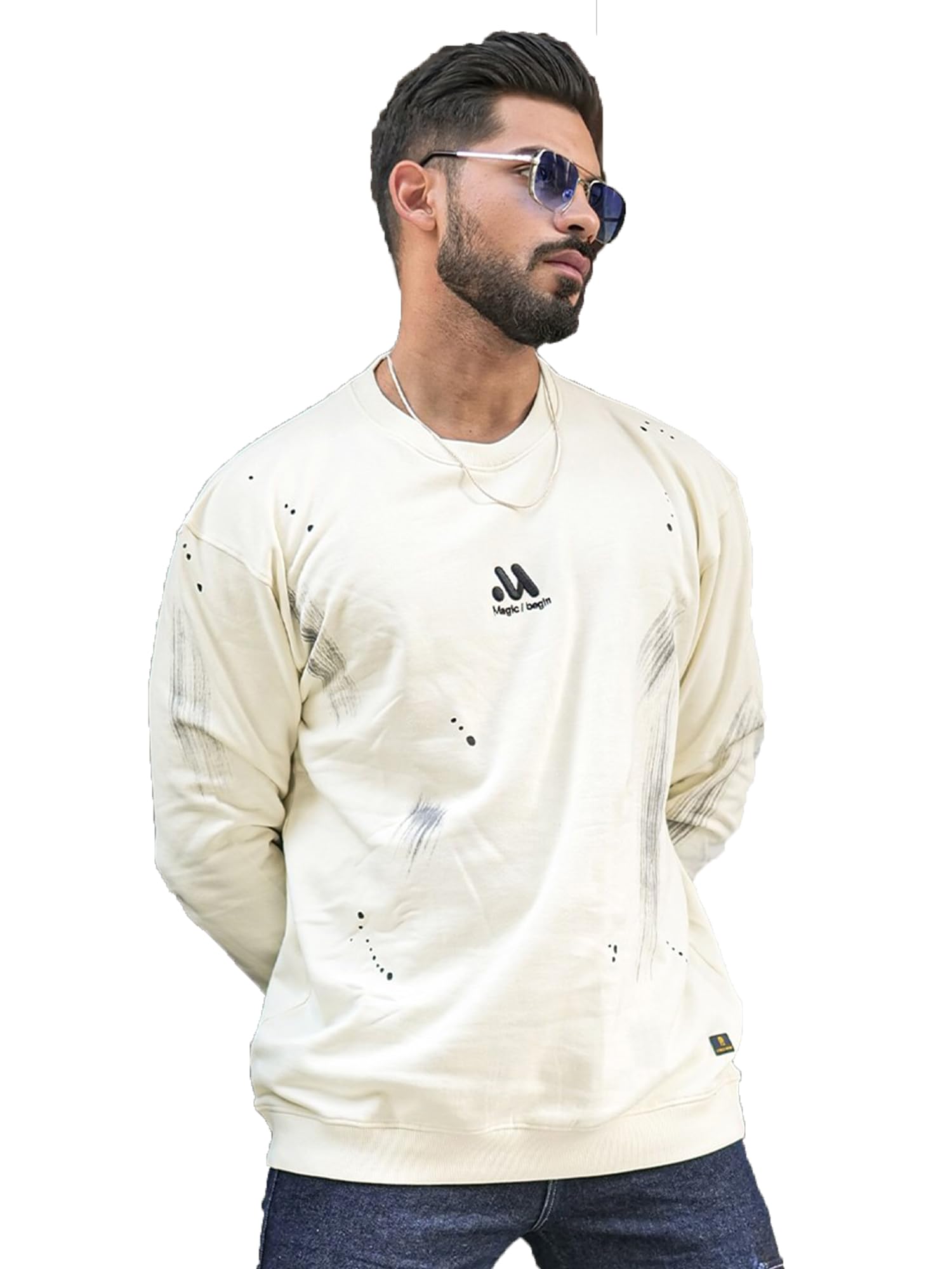 Global Desi || Mens || Printed || Round Neck || Full Sleeve || Loopnet || Sweatshirt in multi