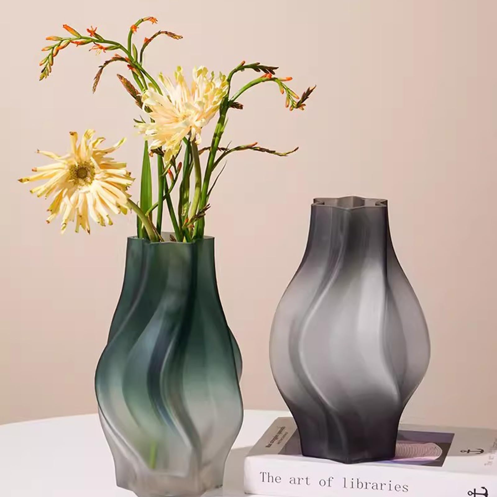 Vases Vase en Verre givré, Nouveau Vase à Fleurs et lys, décoration et Ornements de Salon Vase Décoratif(Green,Grand)