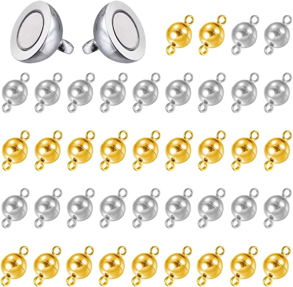40 Pcs Round Magnetic Clasps Jewelry Magnetic Clasps Magnetic Clasps Connectors Magnetic Clasps Magnetic Beads Clasps for Bracelet Necklace Pendant DIY Craft Making (Gold&Sliver,8mm)