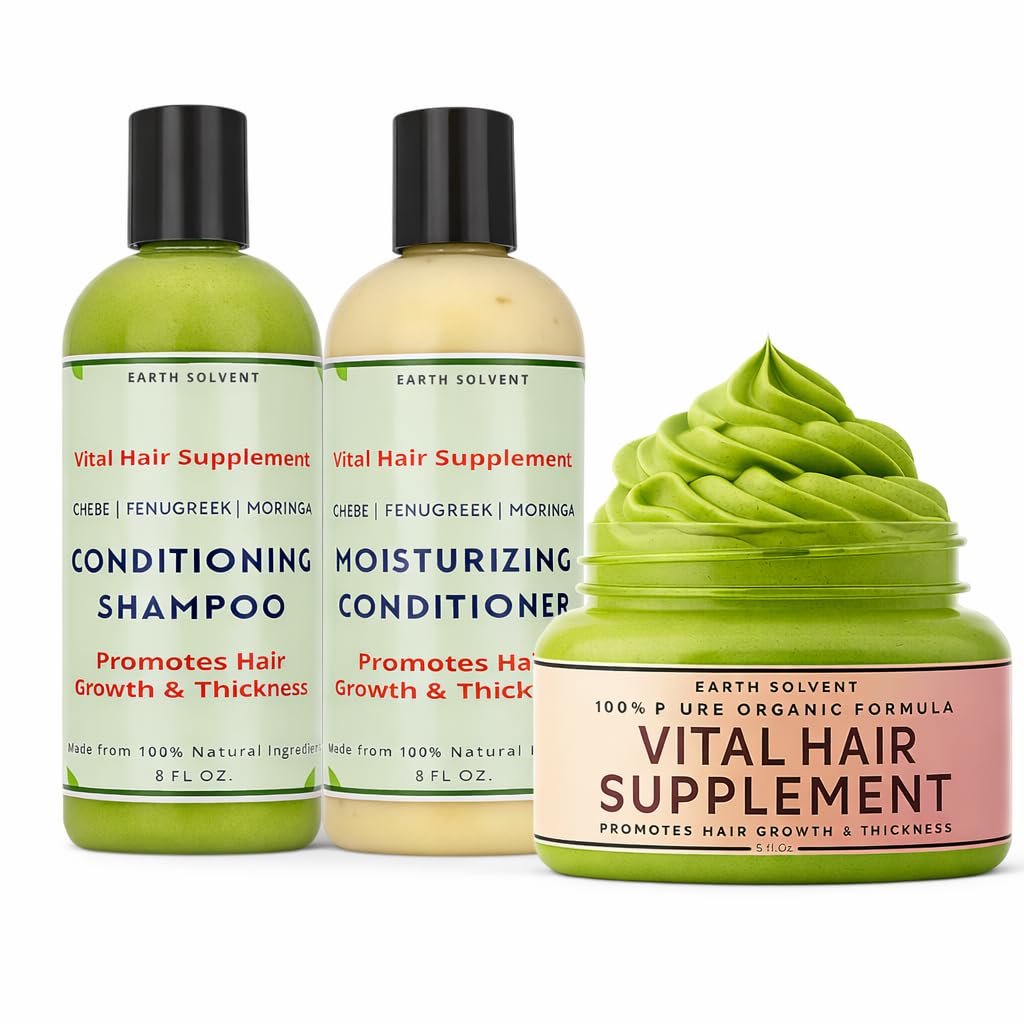 Vital Hair Supplement Fenugreek Moringa Shea Butter Shampoo and Conditioner Set For Dry Brittle Hair Promotes Hair Growth & Thickness | Moringa Hair Butter Mega Hair Growth Shampoo & Conditioner
