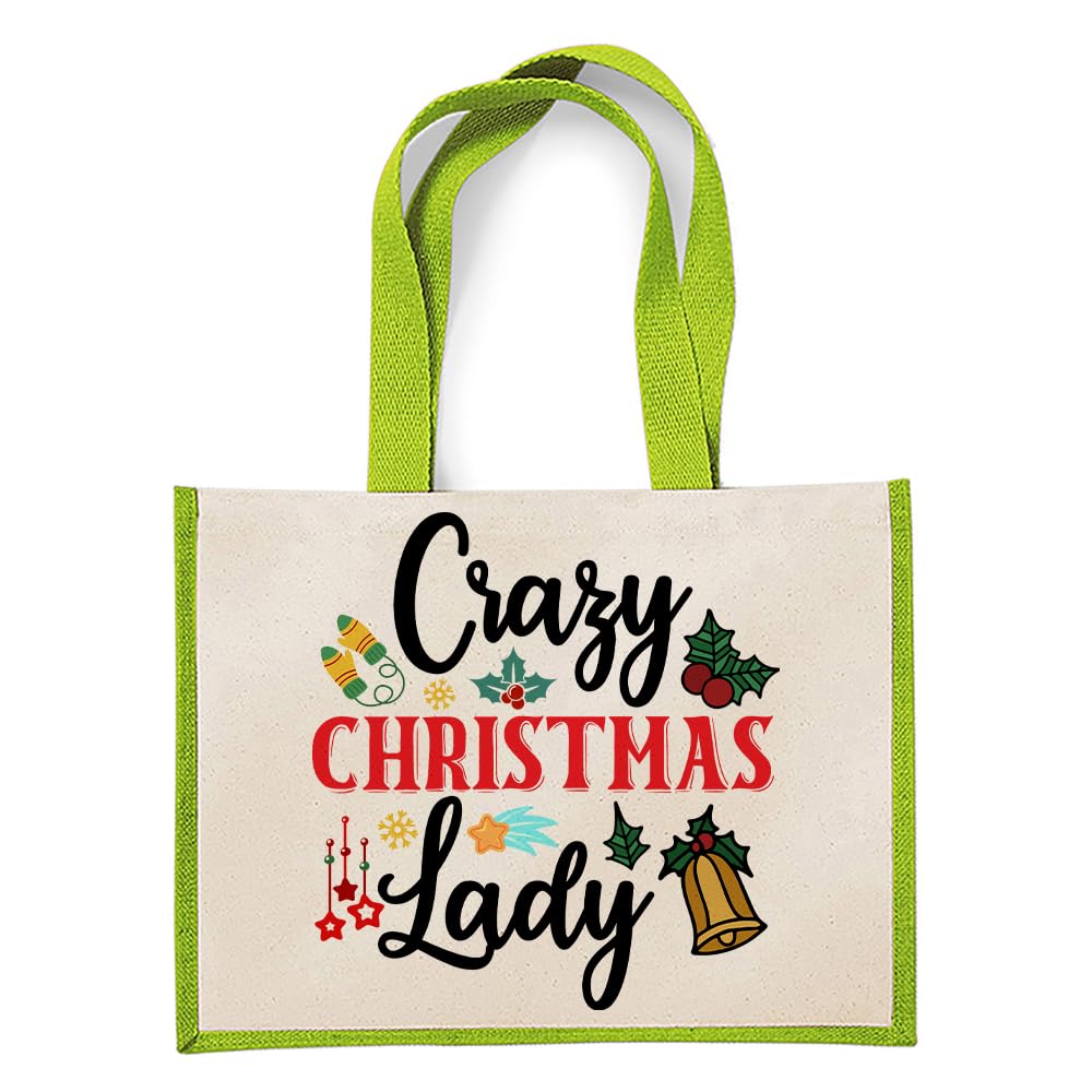 Getagift Crazy Christmas Lady, Jute Bag, Shopping Bag. (Apple Green)