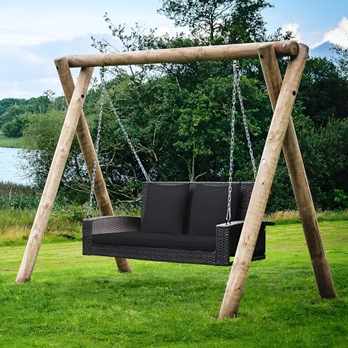 Image of Outdoor Jhula Without Stand for Balcony, Garden | Weather Resistant Rattan & Wicker Hammock Jhula for Adults Double Seater