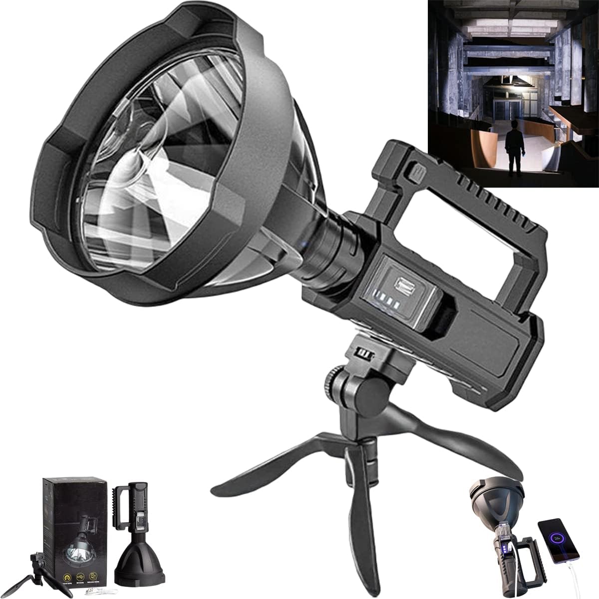90000 Lumen LED Super Bright Searchlight, Rechargeable Spotlight