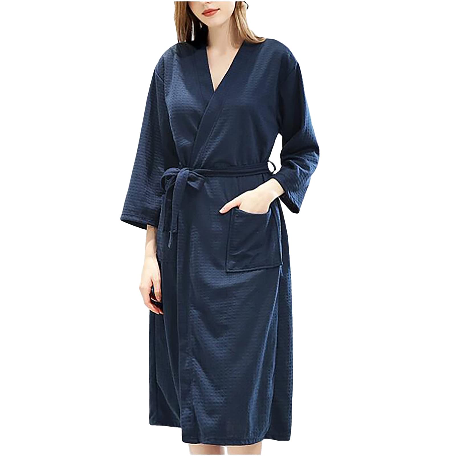 Waffle Knit Robes for Women lightweight Kimono Robes Long Belted Bathrobe Soft Hotel Spa Robe Pajamas Long Sleepwear