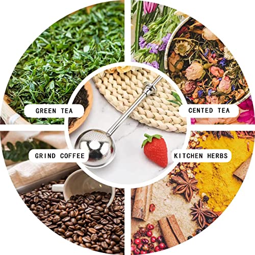 Tea Infuser Tea Strainer For Loose Tea, Long Handle Tea Ball Stainless Steel, 2Pcs Tea Filter With Spoon Straws Mate Straw Powdered Sugar Shaker Reusable Fine Mesh Tea Diffuser For Cup & Teapot #TOP3