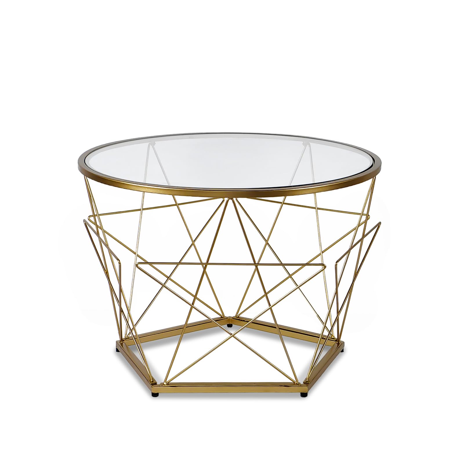 Glold Coffee Table Round Side Table Metal End Tables Tempered Glass Tabletop and Creative Spliced Base for Apartment Living Room, Bedroom Decor 27.5''x 20" in