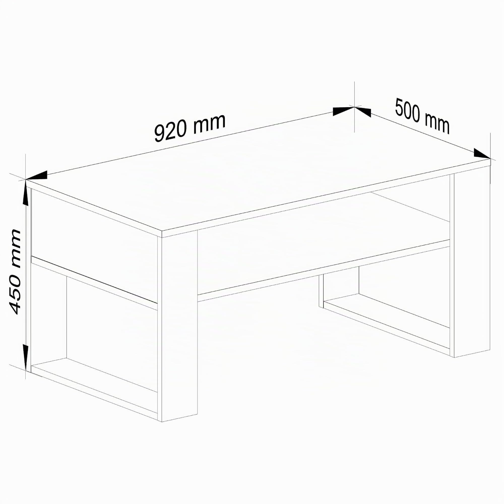 AKORD Mesa de Centro DOMI, Roble Artisan, 92 cm, Frontales Blancos Mate, 92x53x45 cm