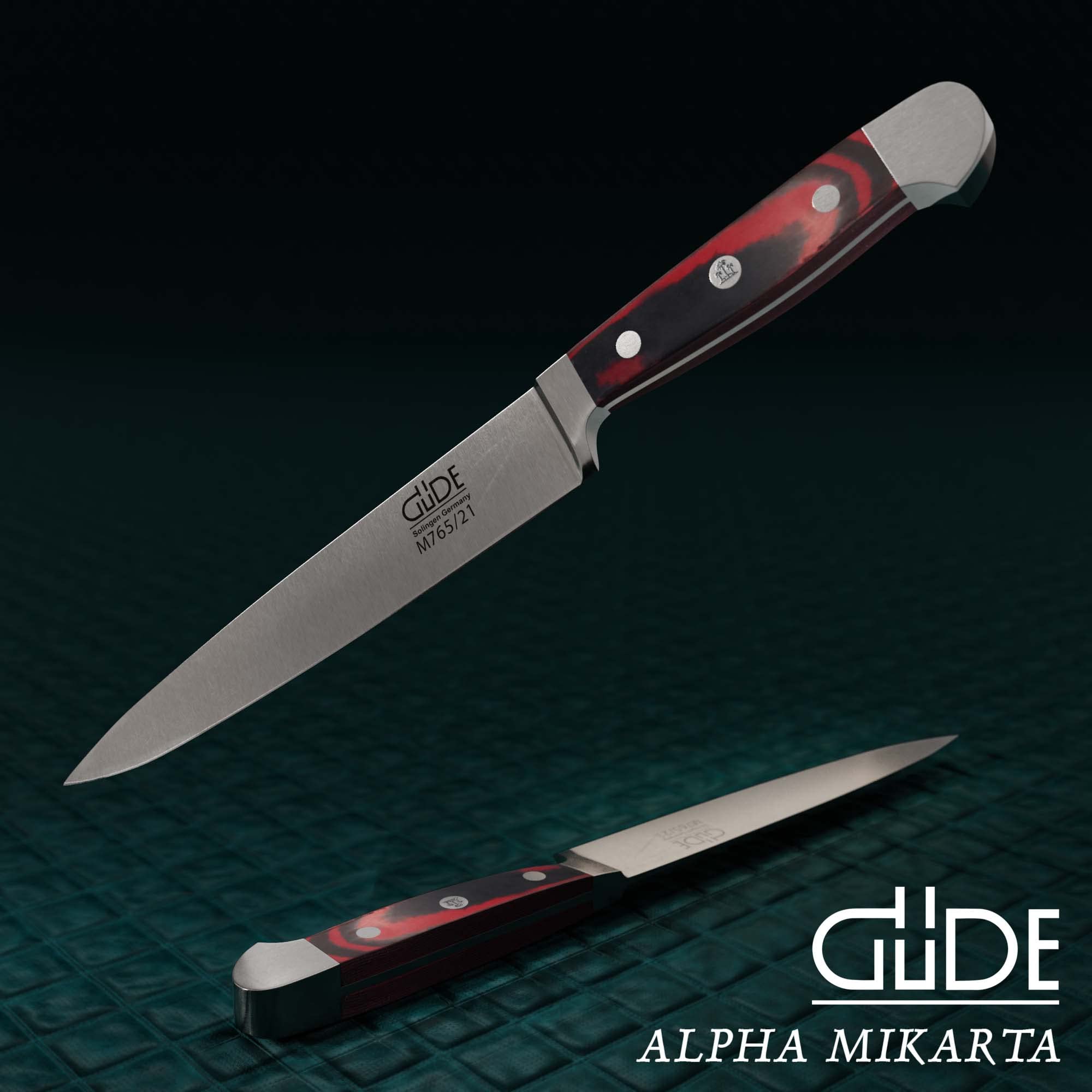 Güde Solingen - Cuchillo jamonero forjado, 21 cm, Micarta, ALPHA-MIKARTA - Cuchillo de Trinchar, doble virola, Hecho a mano en Alemania