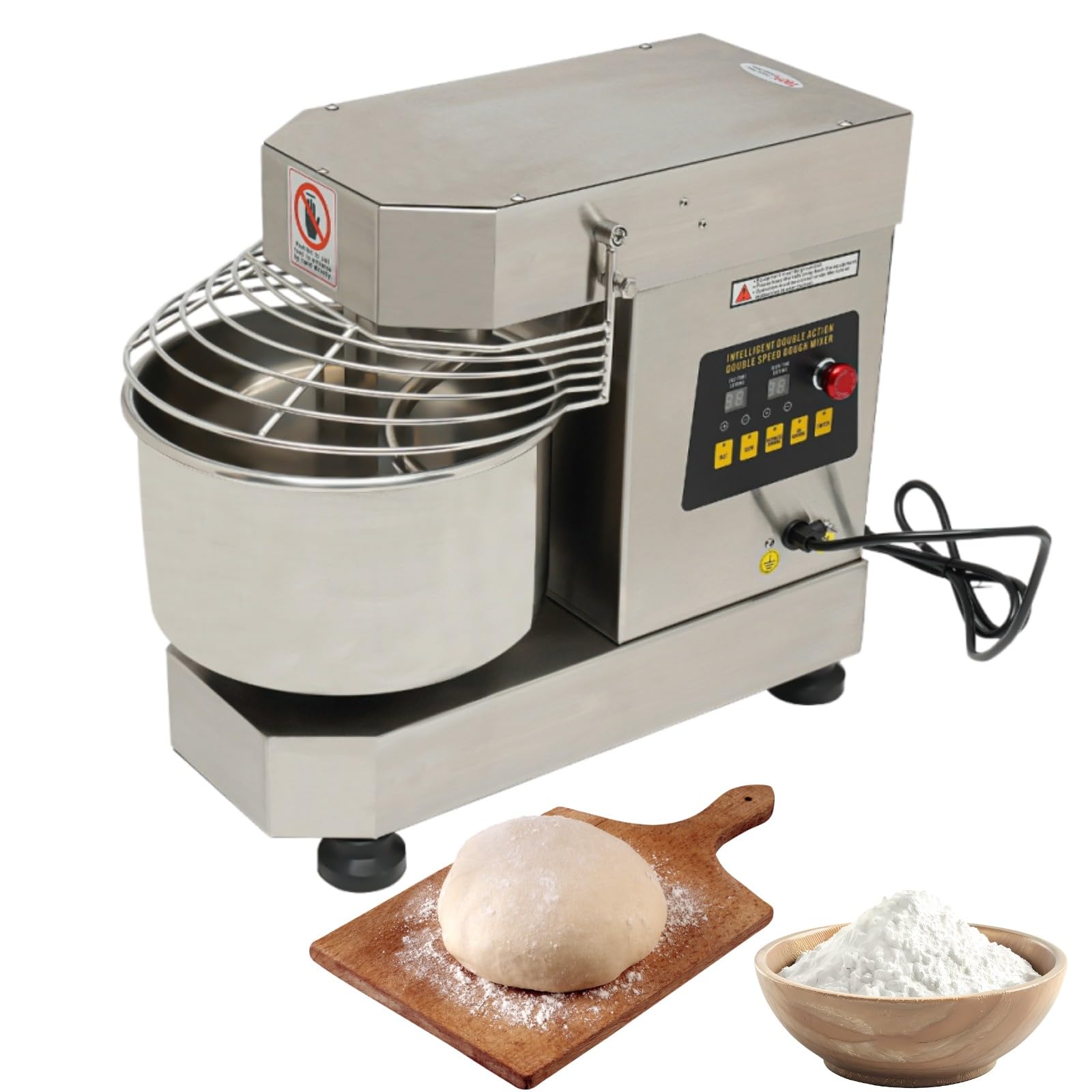 10.5QT Commercial Dough Stand Mixer, Electric Food Spiral Mixer Machine 750W Dual-Rotation Kneading with Food-Grade Stainless Steel Bowl, Security Shield & Timer for Restaurant Bakery Pizzeria