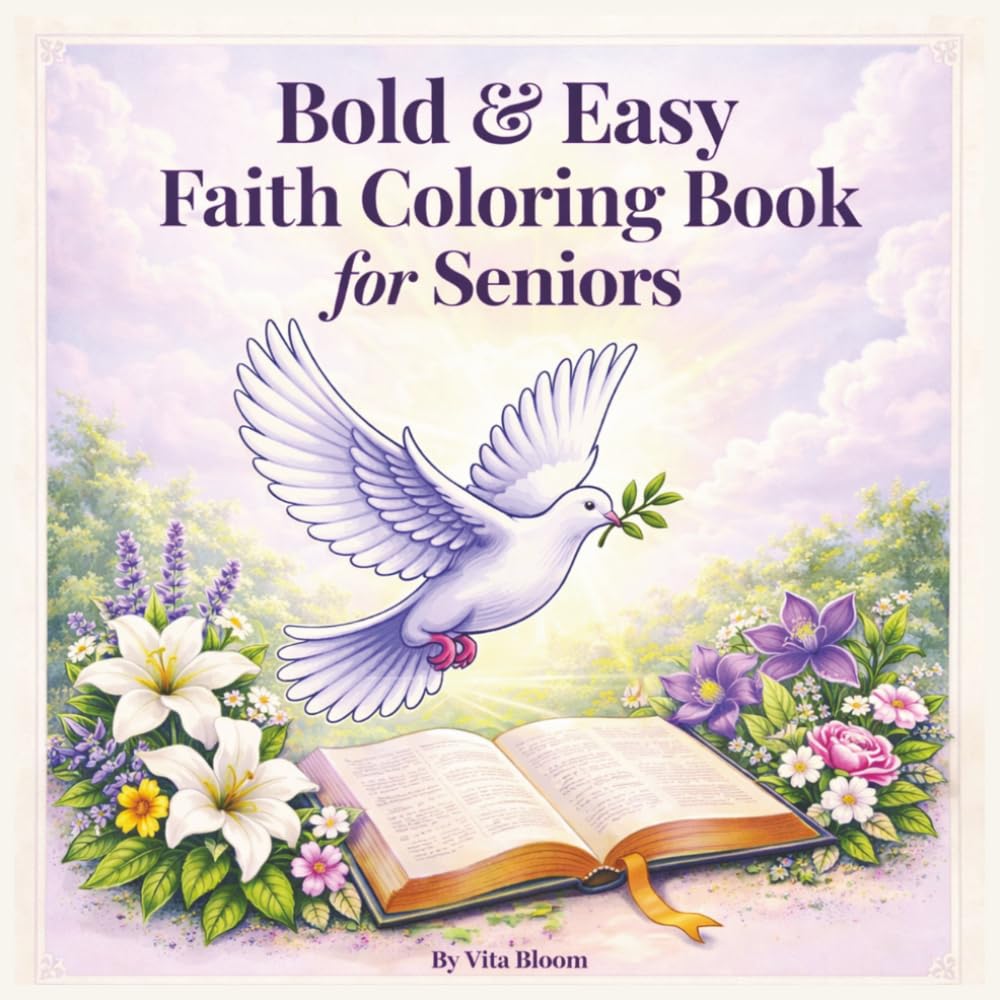Bold & Easy Faith Coloring Book for Seniors: 49 Simple Christian Designs with Scripture Verses — Peace, Hope, Trust & God's Creation (VitaBloom Wellness Series)