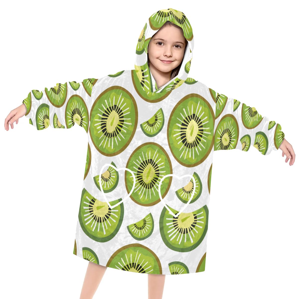 Pardick Wearable Blanket Hoodie for Kids, Green Kiwi Fleece Sweatshirt Blanket Oversized Blanket Sweatshirt with Pocket Flannel Warm Hooded Blanket 6-10 Year Old Girl Boy Gift, One Size