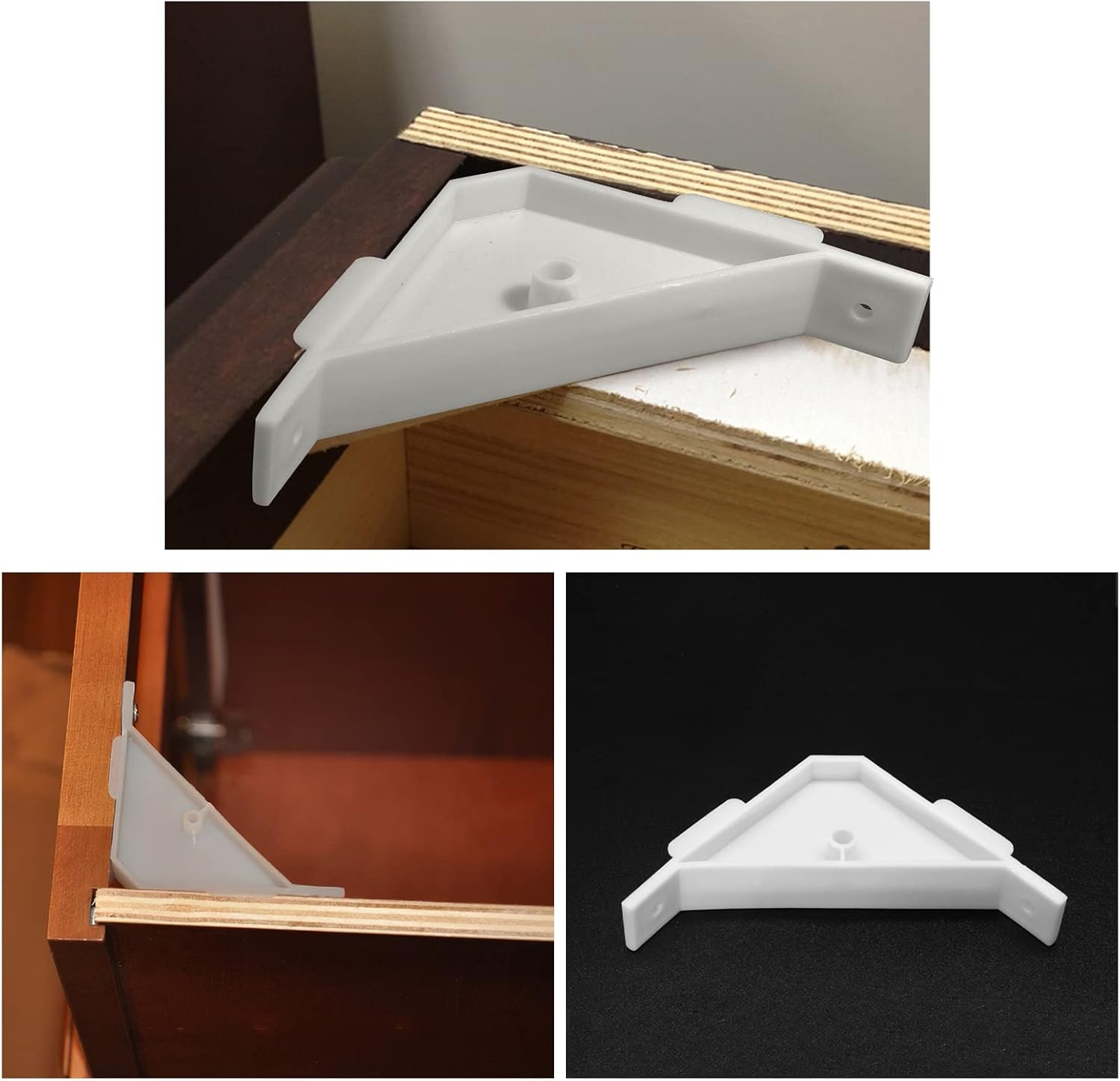 Waziaqoc 40PCS Cabinet Triangle Bracket, 90 Degree Corner Support Braces Plastic White Cabinet Countertop Brackets