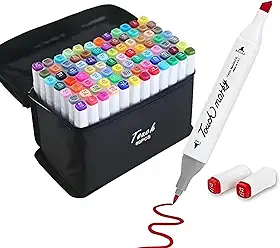 Estojo 80 Canetas Marcador para Colorir - Kit Conjunto Canetinha Profissional Tiktok Marcadora Permanente de Ponta Dupla em Cores diferenciadas -Tampa Codificada por Cores - Linha Premium (80 Cores)