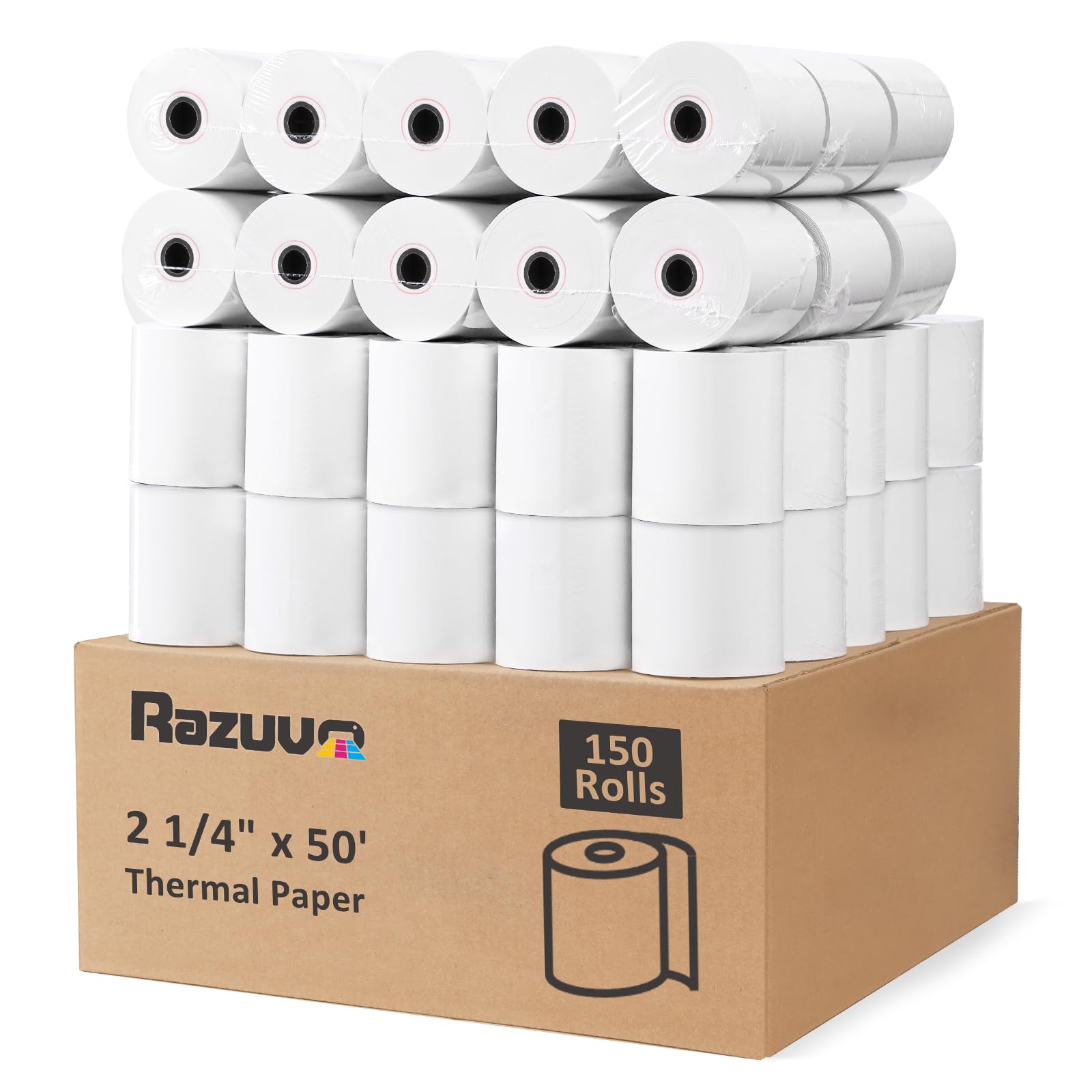 (150 Rolls) Thermal Receipt Paper 2 1/4 x 50 - BPA-Free Credit Card Machine Paper Rolls for POS Systems, Compatible with Square Terminal, Clover Flex