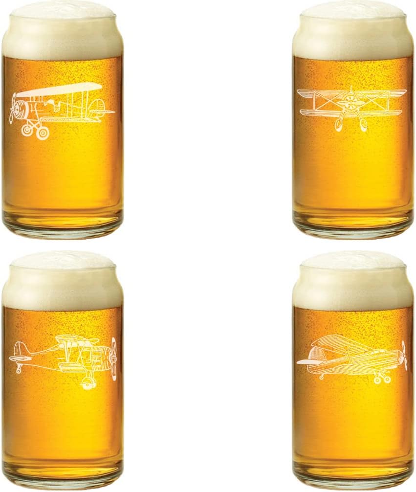MIP Set of 4 Aviation Airplane 16 oz Beer Can Glass