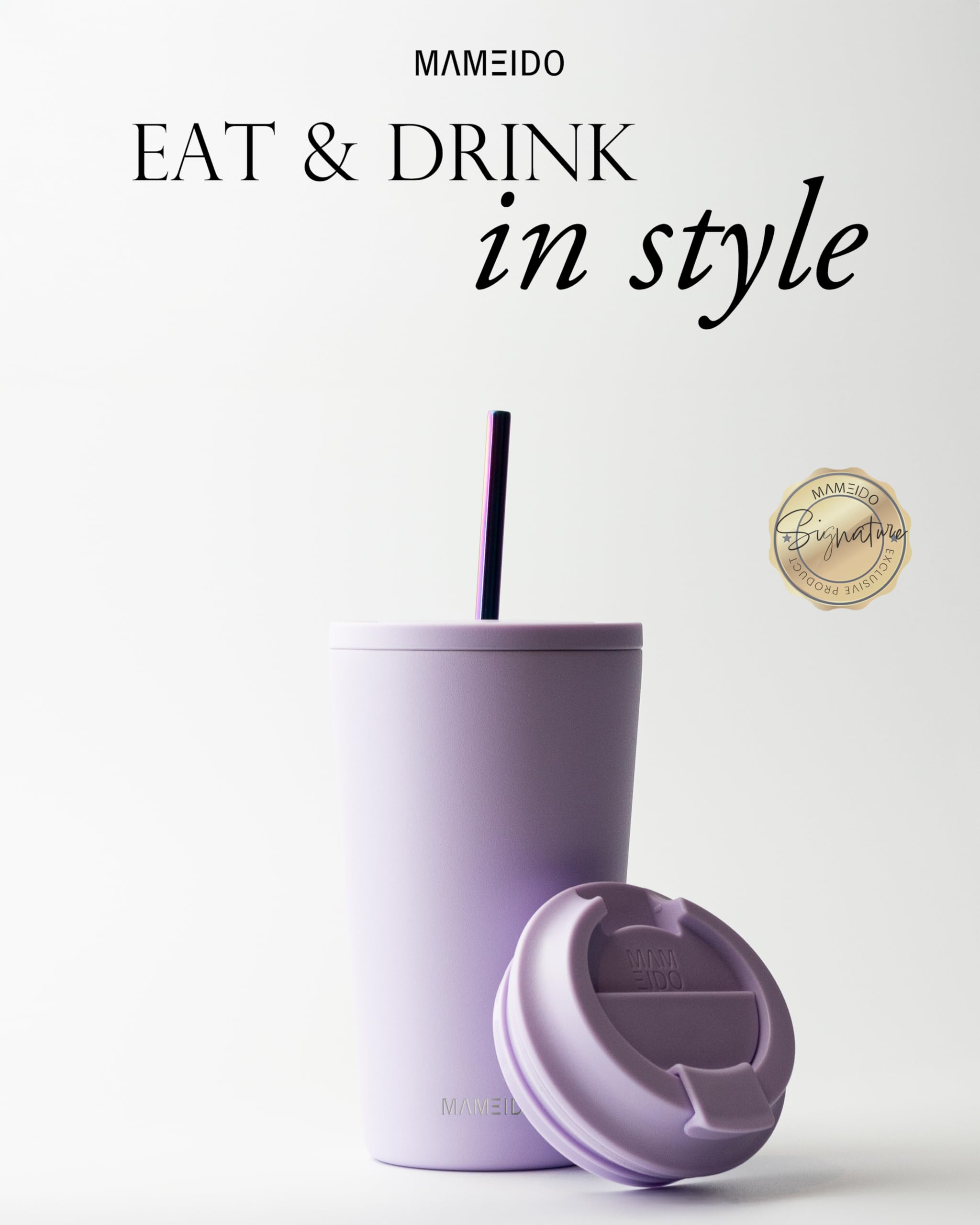 MAMEIDO Insulated Coffee Cup, Tumbler with Straw and Lid 470 ml, Leakproof Travel Mug BPA-Free - Image 2